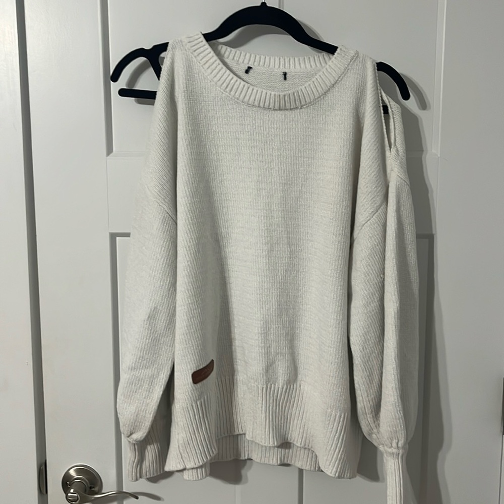 Open shoulder white sweater